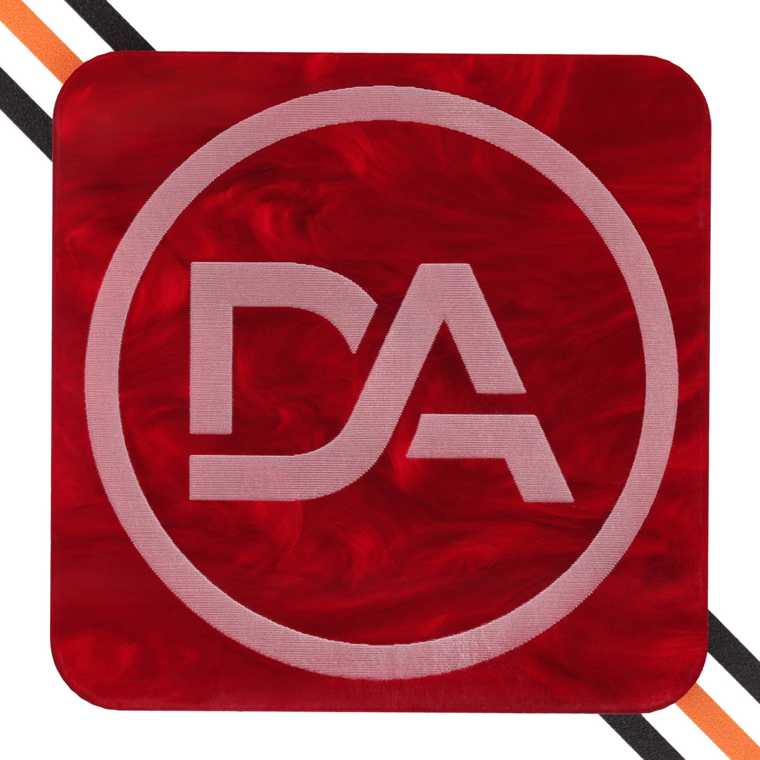 Red acrylic sheet with dynamic white marble swirl pattern
