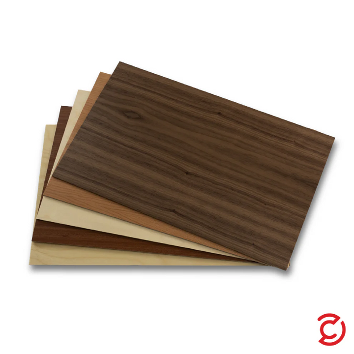 Sample pack of prefinished MDF sheets in assorted woods