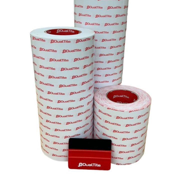 Thin DualTite adhesive sheet with peel-away backing for precise bonding