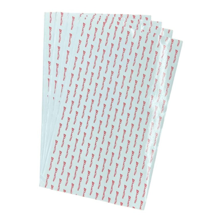 Thin DualTite adhesive sheet with peel-away backing for precise bonding