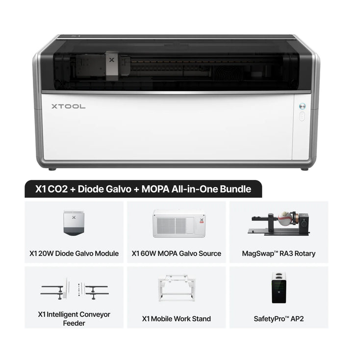 xtool x1 co2 + diode galvo + mopa all-in-one bundle